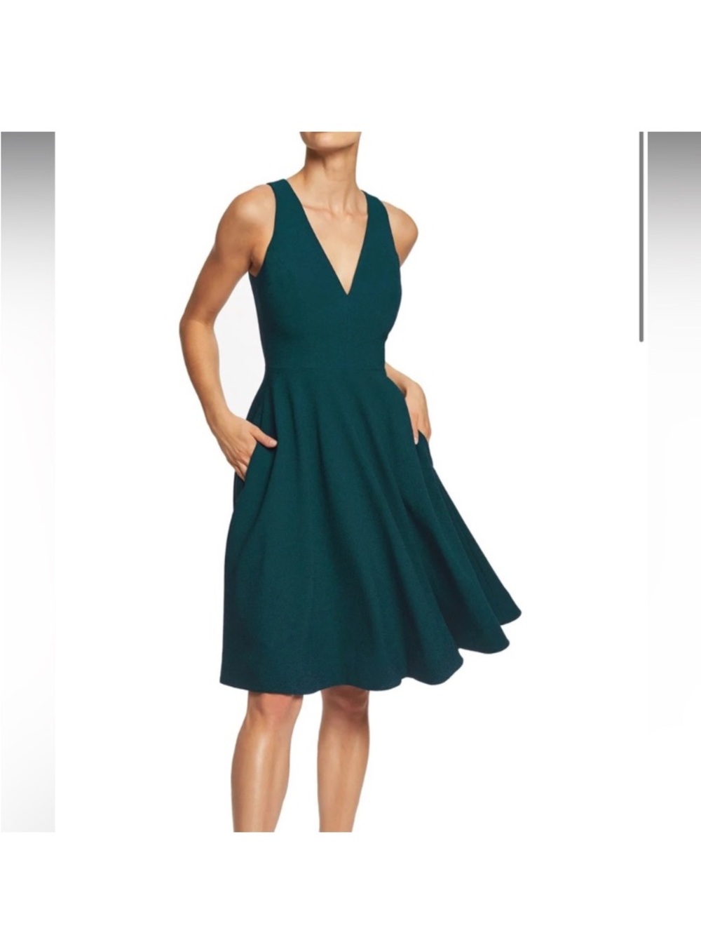 Dress the Population Deep Teal V-Neck Midi A-Line Dress